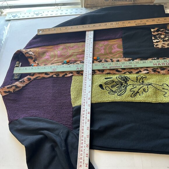 Alex Kim Womens Cardigan Sweater Jacket Patchwork Animal Print Art to Wear Large - Picture 3 of 15